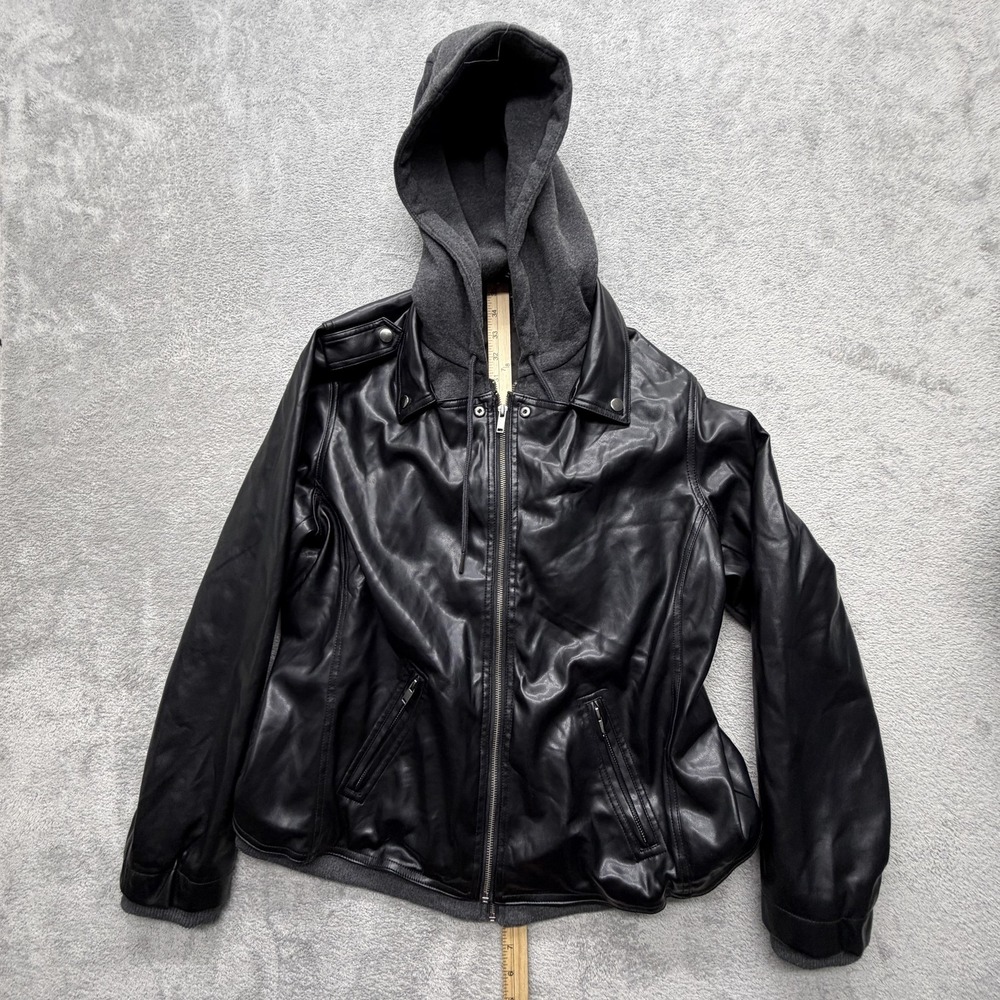 Torrid Jacket Womens 2‎ Black Biker Hooded Full Zip Lined Pockets Microfiber